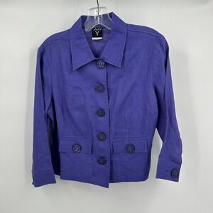 Womens Old Money Linen Jacket Size 6 Minimalist Classic Coastal Grandma Purple